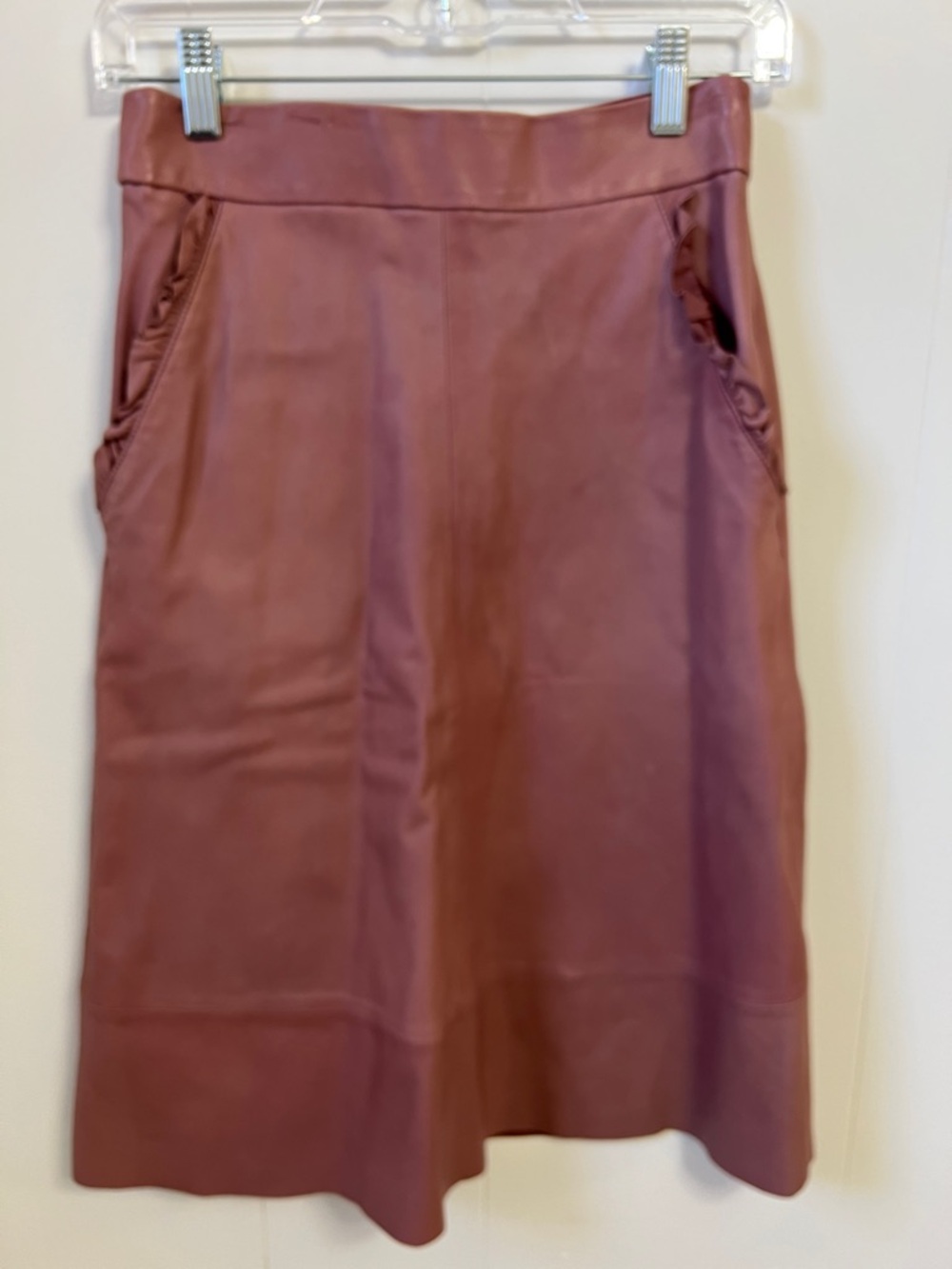 RARE Kate Spade Madison Ave Collection Branton Mauve Lamb Leather Ruffle Skirt 4